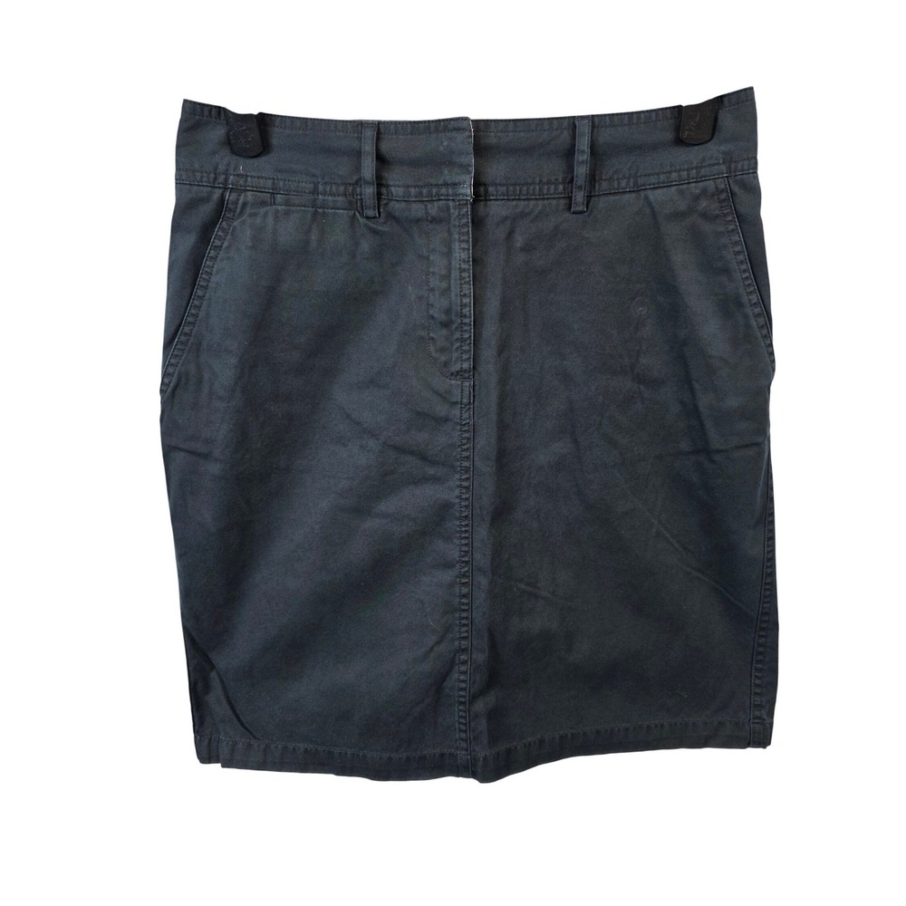 Lands End Navy Blue Cotton Twill Chino Skirt Womens 4P Petite Back Flap Pockets